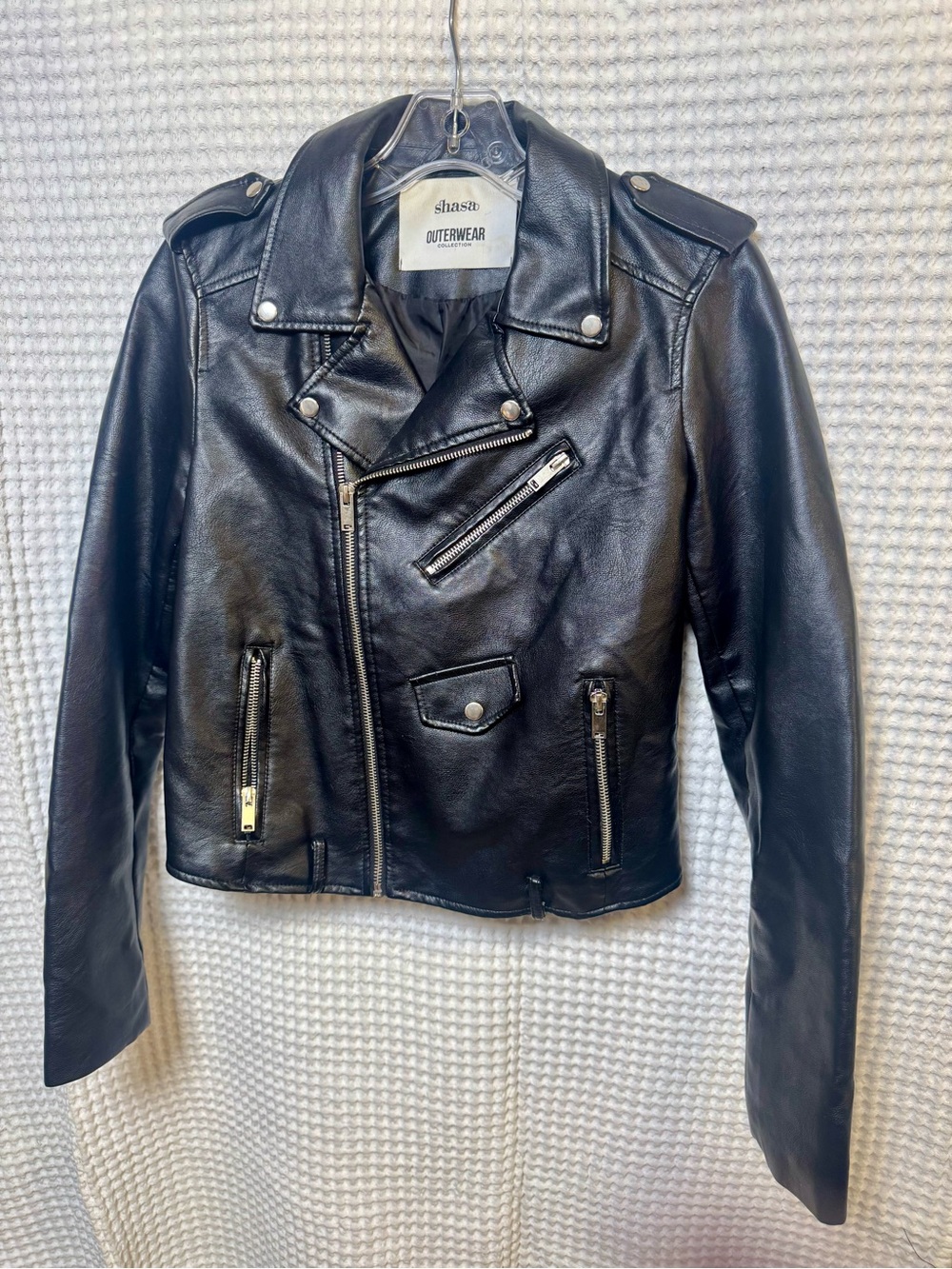 Shasa Black Faux Leather Moto Jacket- Size Medium